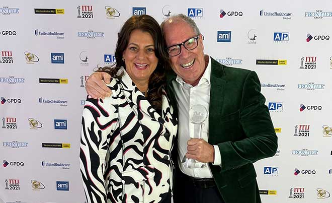 In The iPMI Picture: Barbara Baumgartner, Managing Director FAI Rent-a-Jet GmbH, DMCC Branch and Volker Lemke, Head of FAI&#039;s Air Ambulance Division with the award.